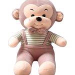 Super Soft Peach Monkey With Bow Soft Stuffed Animal Plush Toy for Kids Birthday Gifts 32 cm