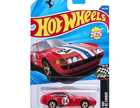 Hot Wheels Ferraari 365 GTB4 Competizione, 2025 Race Day Series, Die-Cast Model Car, Red